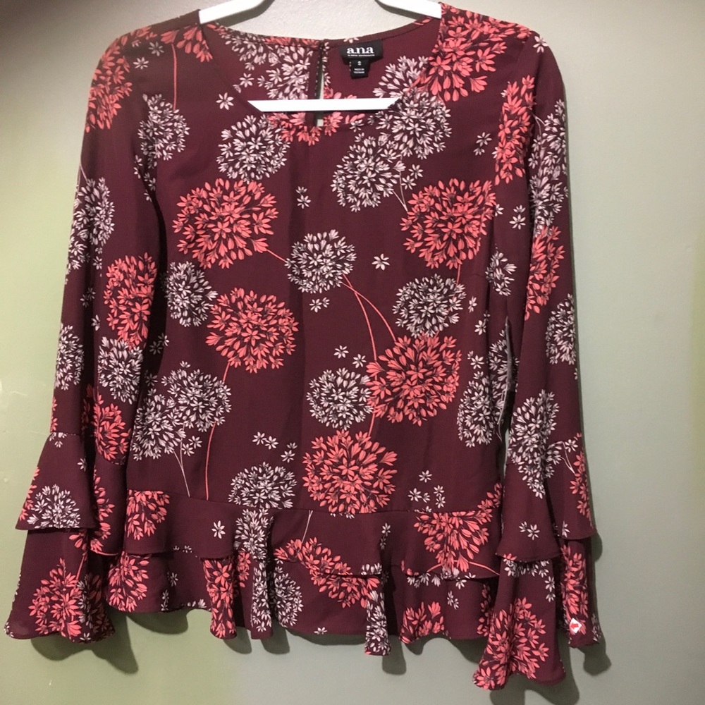 2/$24 a.n.a. Maroon floral blouse S